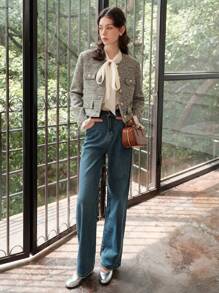 Flap Detail Button Placket Tweed Overcoat - Multicolor - View 8