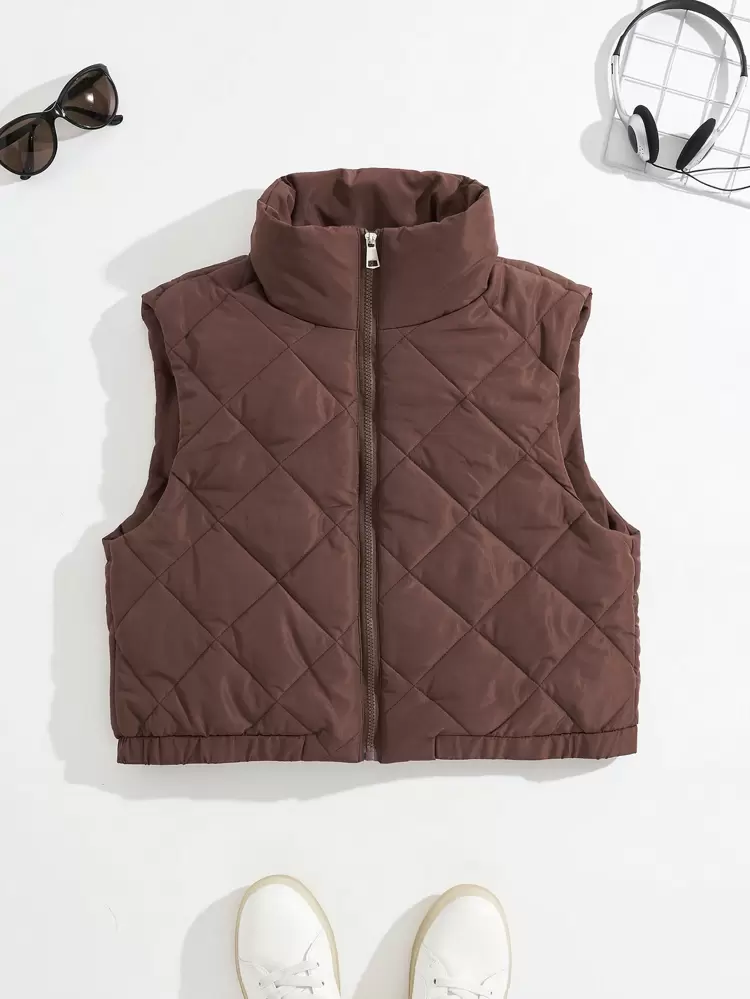 1pc Zip Up Quilted Vest Padded Coat Clothes Winter