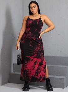 SHEIN EZwear Plus Tie Dye Split Thigh Cami Dress For Summer