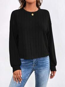 SHEIN Essnce Camiseta de hombros caídos unicolor - Negro - Ver 4