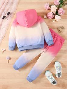 SHEIN 女小童字母圖案漸層連帽衫和運動褲 - 彩色 - 查看 2