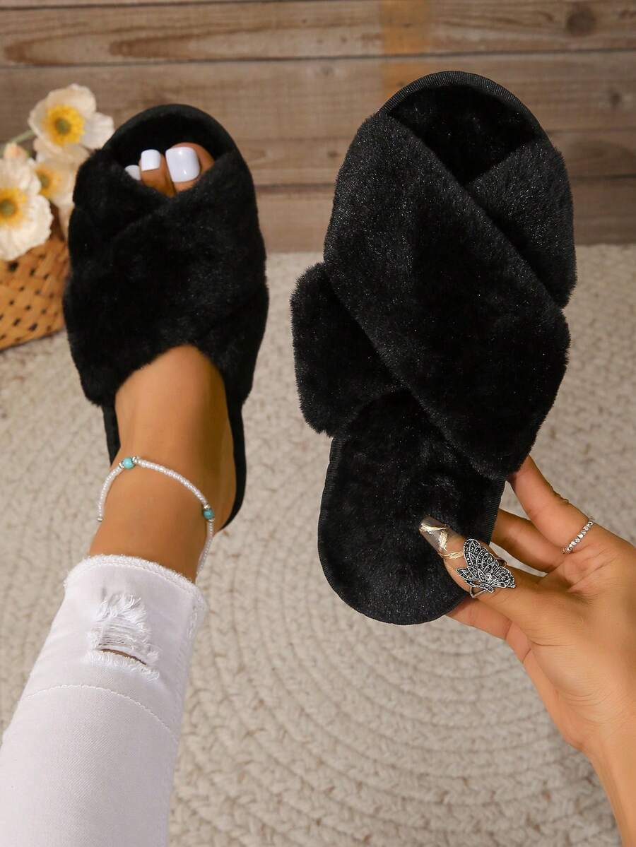 Của phụ nữ Sang trọng Màu thuần Dép đi trong nhà Đối với Mùa thu Và Mùa Đông - màu đen - Xem 1