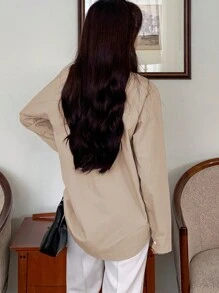 DAZY Solid Button Front Shirt - Khaki - View 3