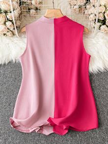 Celure Plus Two Tone Sleeveless Coat - Pink - View 2
