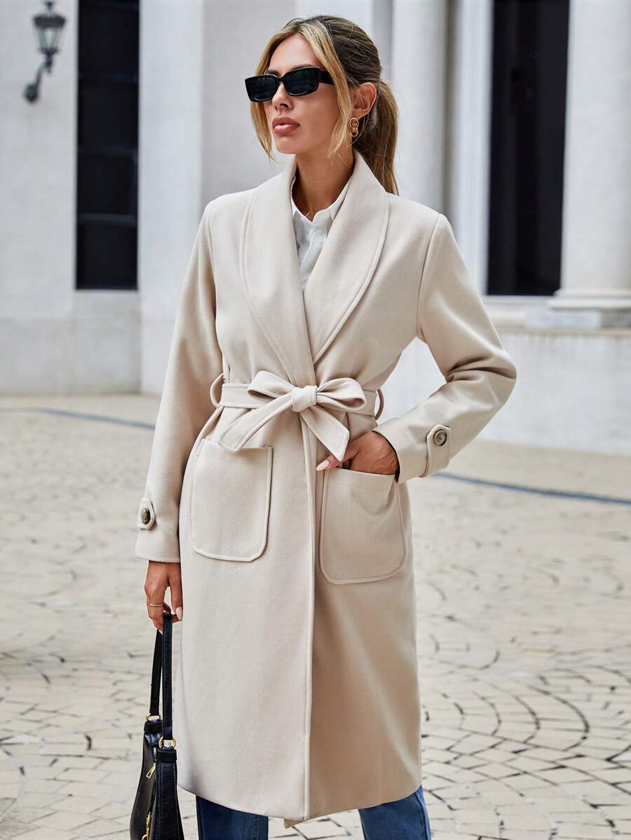 EURMUSE Khăn quàng Túi Kép Thắt lưng Áo khoác - Màu be - Xem 1