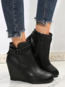 女性坡跟跟厚鞋底靴子 - 黑色 - 查看 1