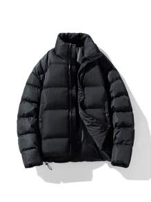 1pc Men's Jacket, Loose Fit Padded Padded Coat, Warm Winter Outerwear Suitable For Casual, Commuting, Outdoor - Black - View 1
