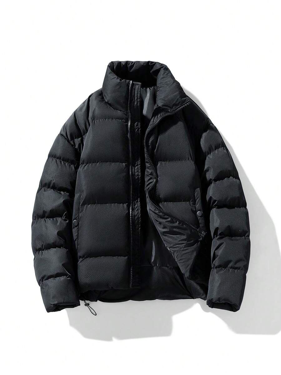 1pc Men's Jacket, Loose Fit Padded Padded Coat, Warm Winter Outerwear Suitable For Casual, Commuting, Outdoor - Black - View 1