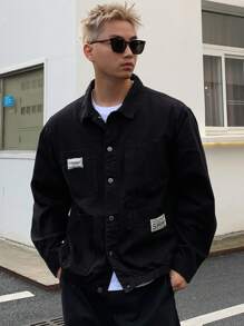 DAZY 男士字母贴布细节双口袋夹克商务装 - 黑色 - 查看 3