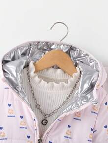 SHEIN 年轻女孩 1 件全身印花双面连帽棉服外套 - 粉色 - 查看 6