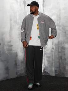 Manfinity VCAY Loose Fit Plus Size Men's Letter Printed Bomber Jacket, For Fall Winter