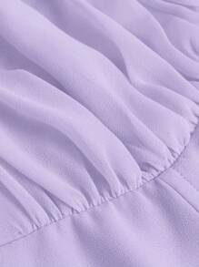 SHEIN MOD 實心結肩褶皺胸部牛仔女約克莎蜜莓裝