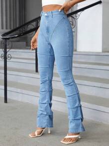 SHEIN Essnce Jeans de pierna amplia - Lavado ligero - Ver 6