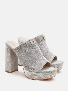 SheIn ICON Của phụ nữ In rắn Thời trang Đồ trang trí khóa Con la Giày cao gót Dép xăng đan - Đen và trắng - Xem 1