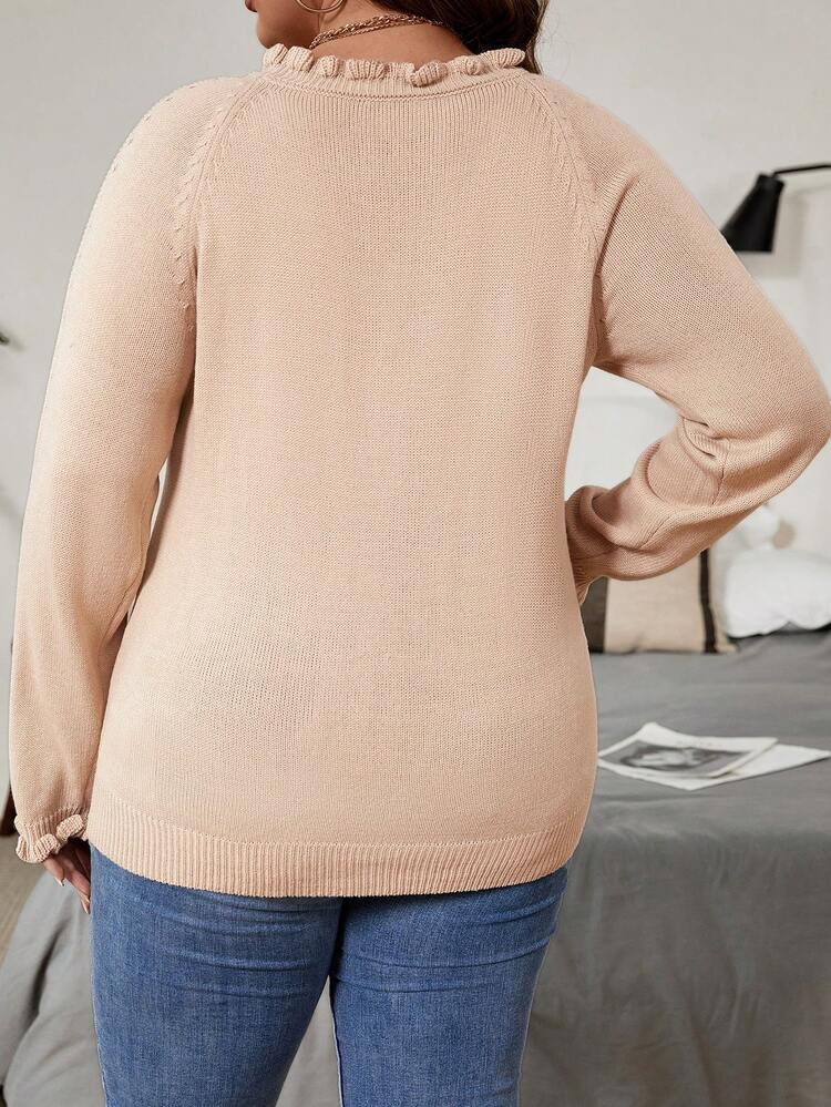 Plus Frill Trim Eyelet Detail Sweater