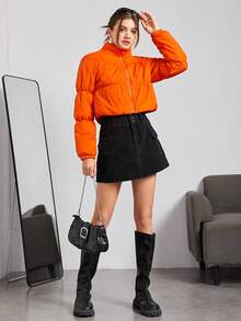 少女拉链夹棉大衣 - 橘色 - 查看 5
