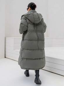 DAZY Drawstring Waist Hooded Puffer Thick Pockets Coat ,Winter Women Clothes,Winter Coat Women - Green - View 2