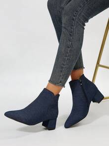 Women's Fashionable Solid Color Classic Boots With Side Zipper Design For Autumn/winter - Blue - View 3