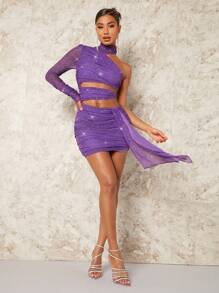 SHEIN BAE 單肩側垂亮片緊身洋裝 - 紫丁香色 - 查看 1