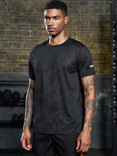 Manfinity Sport Corelite Boyfriend Style Men Camo Print Sports Tee  Workout Tops Basic T Shirt, Men's Black Camo Workout Shirt Workout Tops Gym Top Breathable
