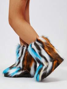 Mùa thu đông Thời trang Tương phản Màu sắc Nhẹ Của phụ nữ Giữa bắp chân Bốt Tuyết Với Lót - Nhiều màu - Xem 4