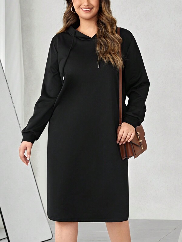 SHEIN LUNE Plus Curved Hem Solid Hoodie Dress Graduation,Back To School Outfits,Graduation,Teacher Outfits For Women,Back To School