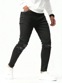 Manfinity LEGND Men Ripped Skinny Jeans - Black - View 7
