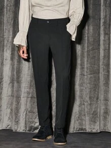 Manfinity NiteLyfe Men Slant Pocket Solid Suit Pants - Black - View 1