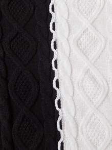 SHEIN Tween Girl Two Tone Mock Neck Drop Shoulder Sweater - Black and White - View 4