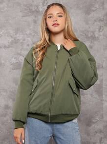 Teenager Mädchen Bomberjacke mit Reißverschluss, Drop Shoulder