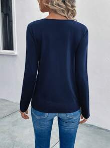 SHEIN LUNE Chi tiết nút hai tông màu 2 trong 1 Tee - Màu xanh hải quân - Xem 2