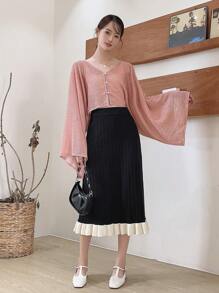 DAZY Two Tone Ruffle Hem Knit Skirt Fall,Winter - Black - View 9