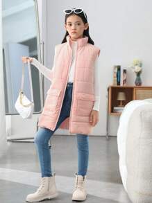 SHEIN Tween Girl 1pc Flap Pocket Vest Padded Coat