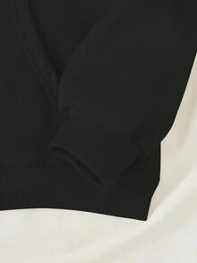 SHEIN EZwear Christmas Print Kangaroo Pocket Drawstring Thermal Hoodie - Black - View 4