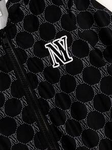 Young Boy Allover Print Zip Up Hooded Jacket - Black - View 6