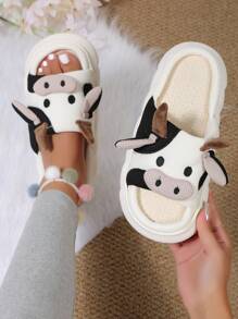 Chanclas de casa de mujeres creativo vaca temático - Blanco y Negro - Ver 6