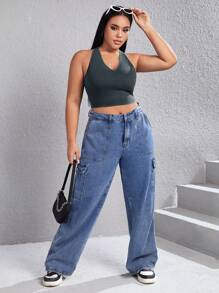 SHEIN EZwear Talla grande Top halter crop unicolor