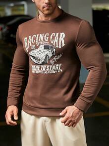 GENTILAND 男士汽車和字母圖案運動衫 - 咖啡棕 - 查看 3