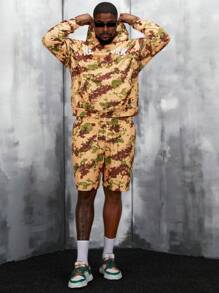 Manfinity VCAY Men Plus Letter Graphic Drop Shoulder Hoodie & Shorts, For Fall Winter - Multicolor - View 3