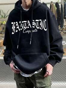 Manfinity EMRG Nam Đồ họa Chữ cái Thả vai Dây rút Hoodie - màu đen - Xem 2