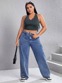 SHEIN EZwear Talla grande Top halter crop unicolor