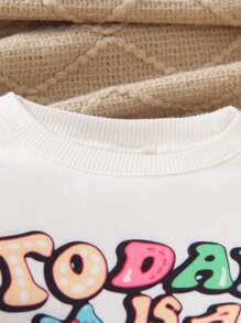 女嬰花卉和標語圖案運動衫和運動褲 - 白色 - 查看 3