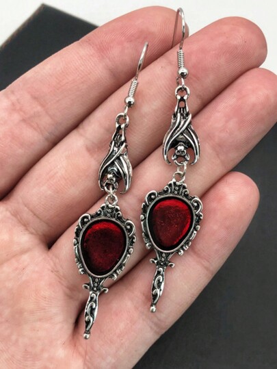 Goth 2pcs Funky Iron Alloy Bat Drop Earrings For Women For Dating Gift, Halloween