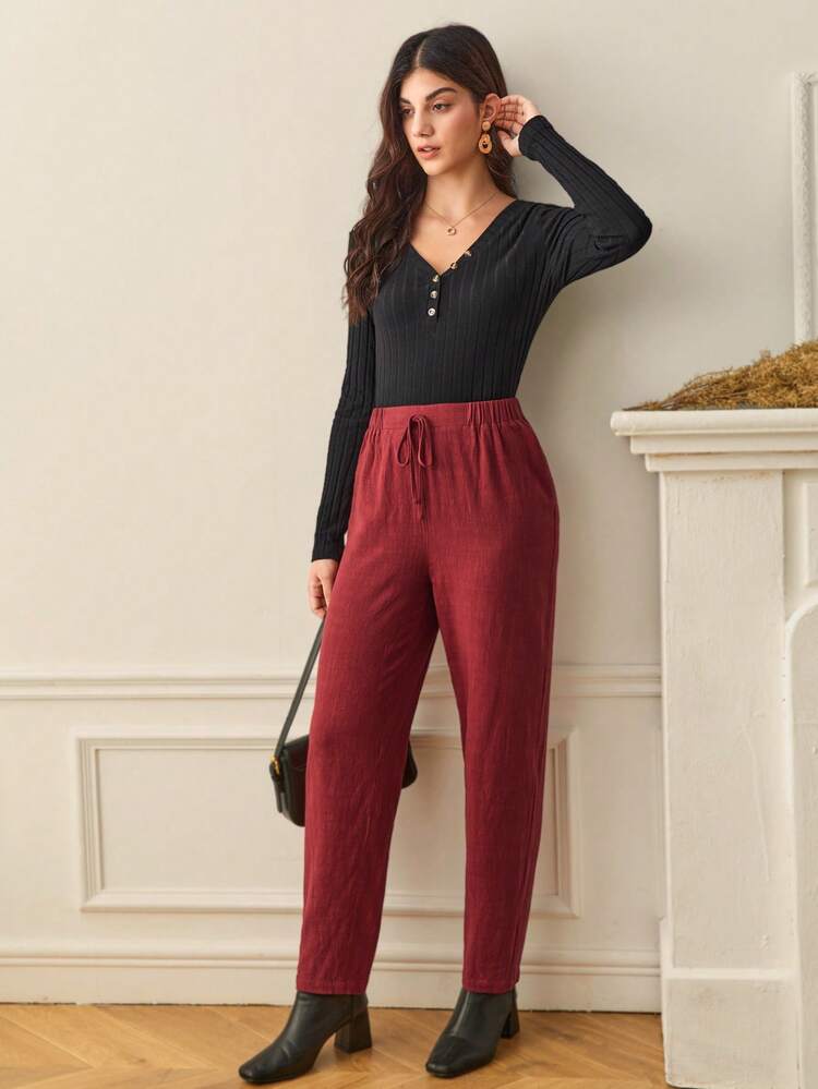 Solid Knot Waist Pants