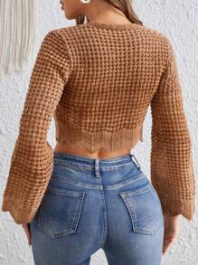 SHEIN VCAY Tie Front Flare Sleeve Crop Cardigan - Multicolor - View 2