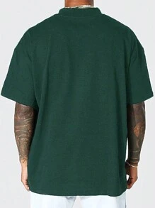 Men Solid Drop Shoulder Lounge Tee - Dark Green - View 2