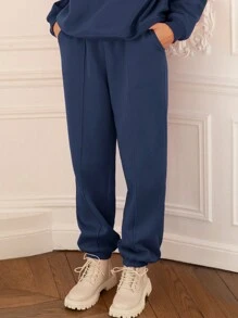 SHEIN Frenchy 斜口袋衛褲 - 藏蓝色 - 查看 5