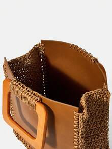 SHEIN VCAY 女士們簡約風&時尚PU皮革拼貼手拿包帶多功能設計 - 駝色 - 查看 6