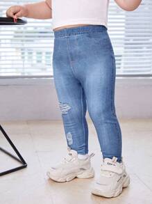 SHEIN Bebé niña Leggings efecto denim con estampado de cintura elástica