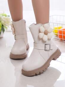 Botas De Moda Y Lindas Decoradas Con Flores Beige Para Niñas - Beis - Ver 9